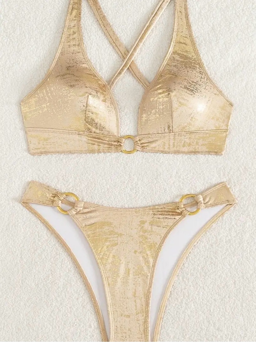 Metallic Gold Halter Ring-Accent Bikini Set - Picture 5 of 12